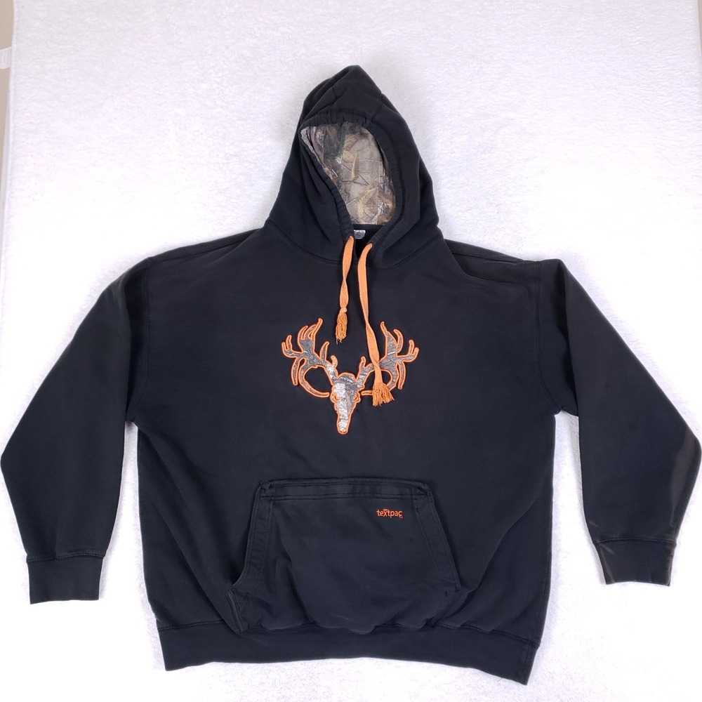 Hot Shot Deer Skull Camo Hood Black Hoodie Sweatshirt Size Large Outdoor